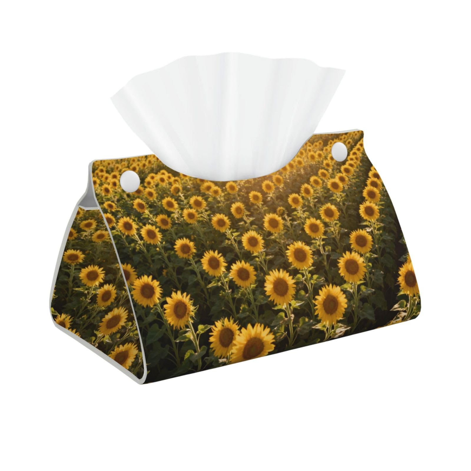 Sunflower Field Bloom Long Leather Tissue Box Cover-Waterproof PU Leather Tissue Holder for Bathroom, Decorative Rectangular Tissue Case