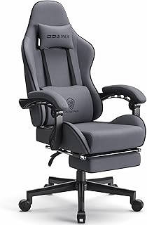 Silla Gaming Ergonómica de Tela con Cojín de Muelles, Silla Gamer con Reposacabezas, Soporte Lumbar y Reposapiés, Soporta 150kg, Ideal para Gaming y Oficina, Gris