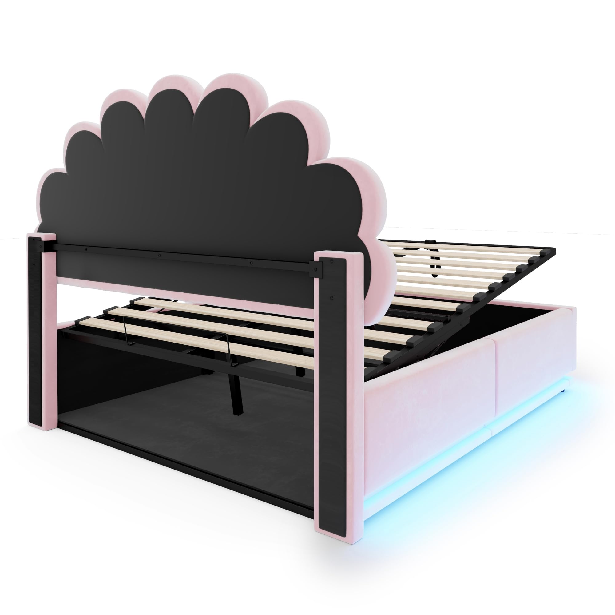 letto matrimoniale con contenitore idraulico,LED,140x200cm,rosa
