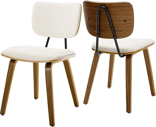 Miniatura 6 de Juego de 2 sillas de comedor, modernas de piel sintética de mediados de siglo, sillas de comedor de cocina, sillas laterales tapizadas sin brazos
