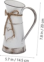 Vista 2 de BESTOYARD Florero francés vintage, jarrón de hierro, jarrón alto galvanizado, pequeño jarrón de estaño, maceta de mesa, maceta rústica con arreglo
