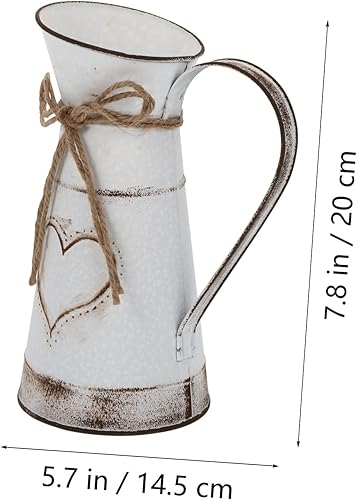 Miniatura 2 de BESTOYARD Florero francés vintage, jarrón de hierro, jarrón alto galvanizado, pequeño jarrón de estaño, maceta de mesa, maceta rústica con arreglo