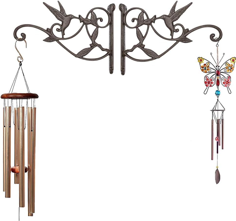 Hanging Plant Hook Bracket - Wrought Iron Metal Hummingbird Hanger Holder for Flower Basket Planter Bird Feeder, Windchimes, Wood Fence Posts Black 2packs