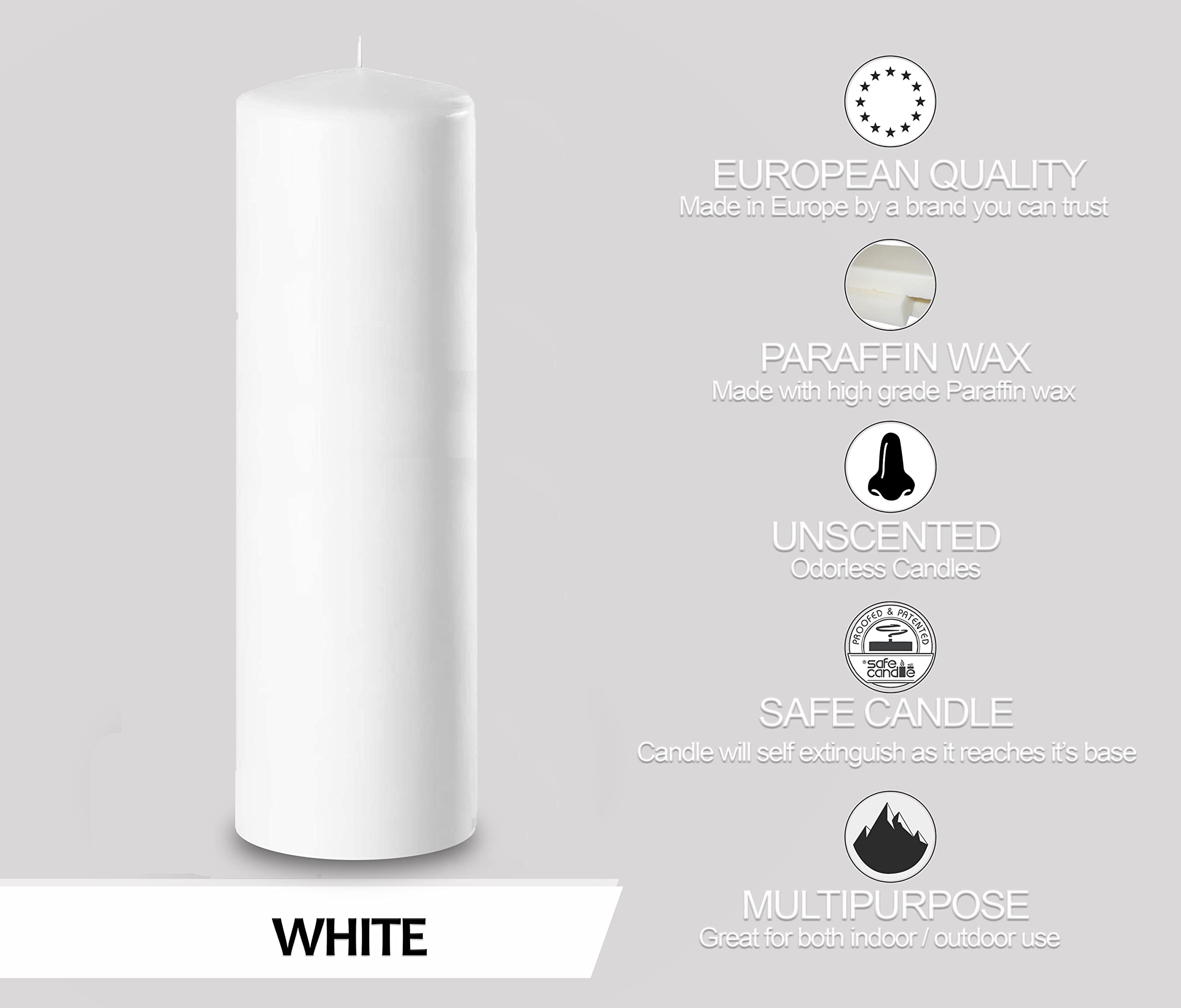 Hyoola Velas Pilar Color Blanco - Velas Grandes Sin Aroma - Paquete de 4 - Velas Decorativas Hechas en Europa - 5 x 22,5 cm