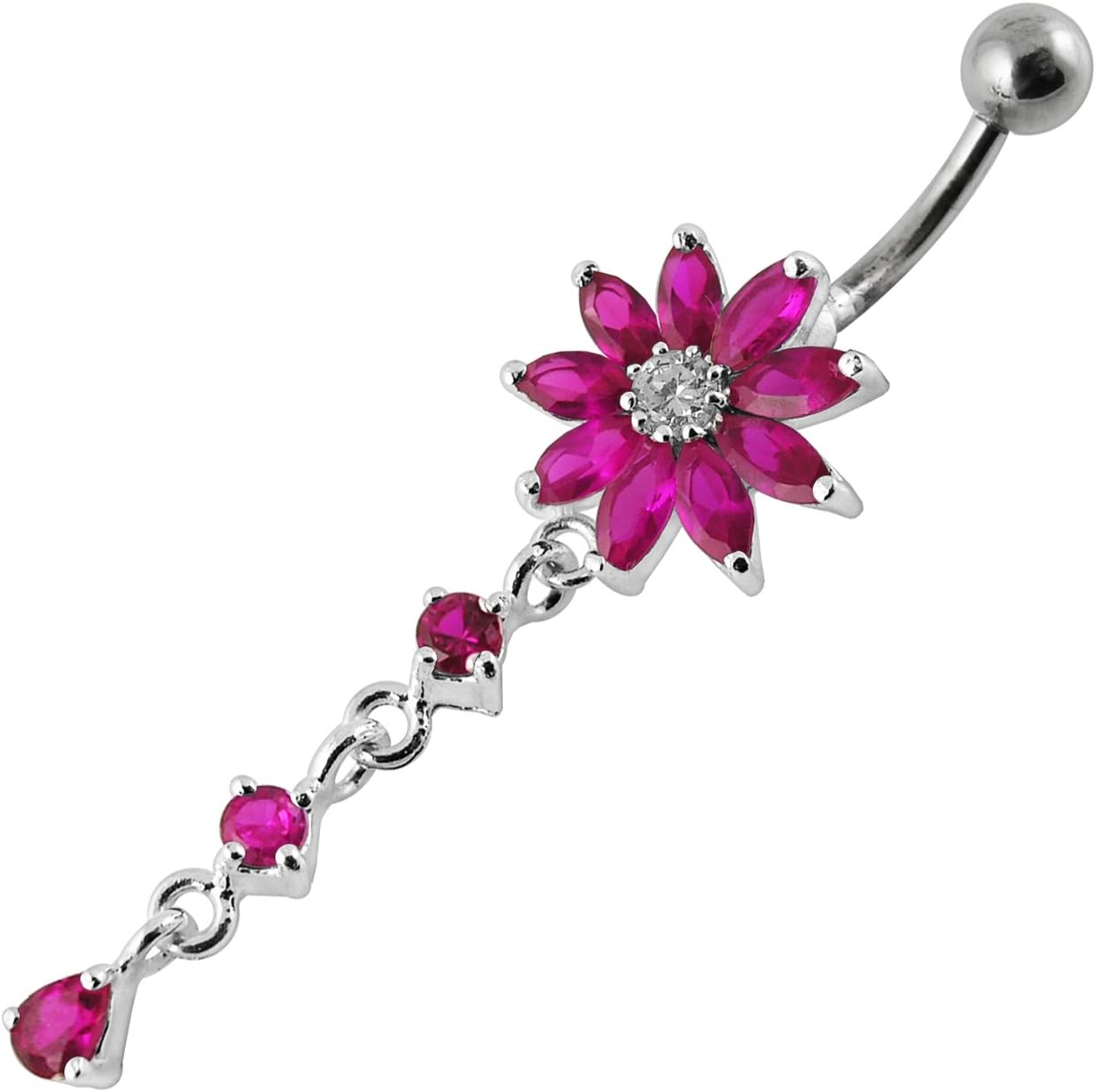 Fancy Sunflower Dangling Design 925 Sterling Silver with Stainless Steel Belly Ring - Belly Button jewelry - Navel jewelry