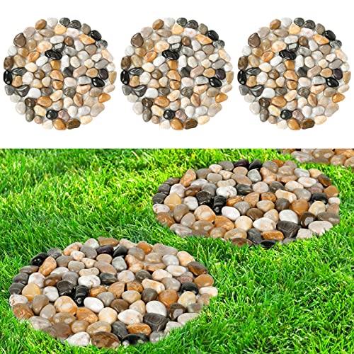 River Rock Stepping Stones Outdoor for Garden Walkway, 12 inch Diameter 3 Pcs Round Shape Paver Step...