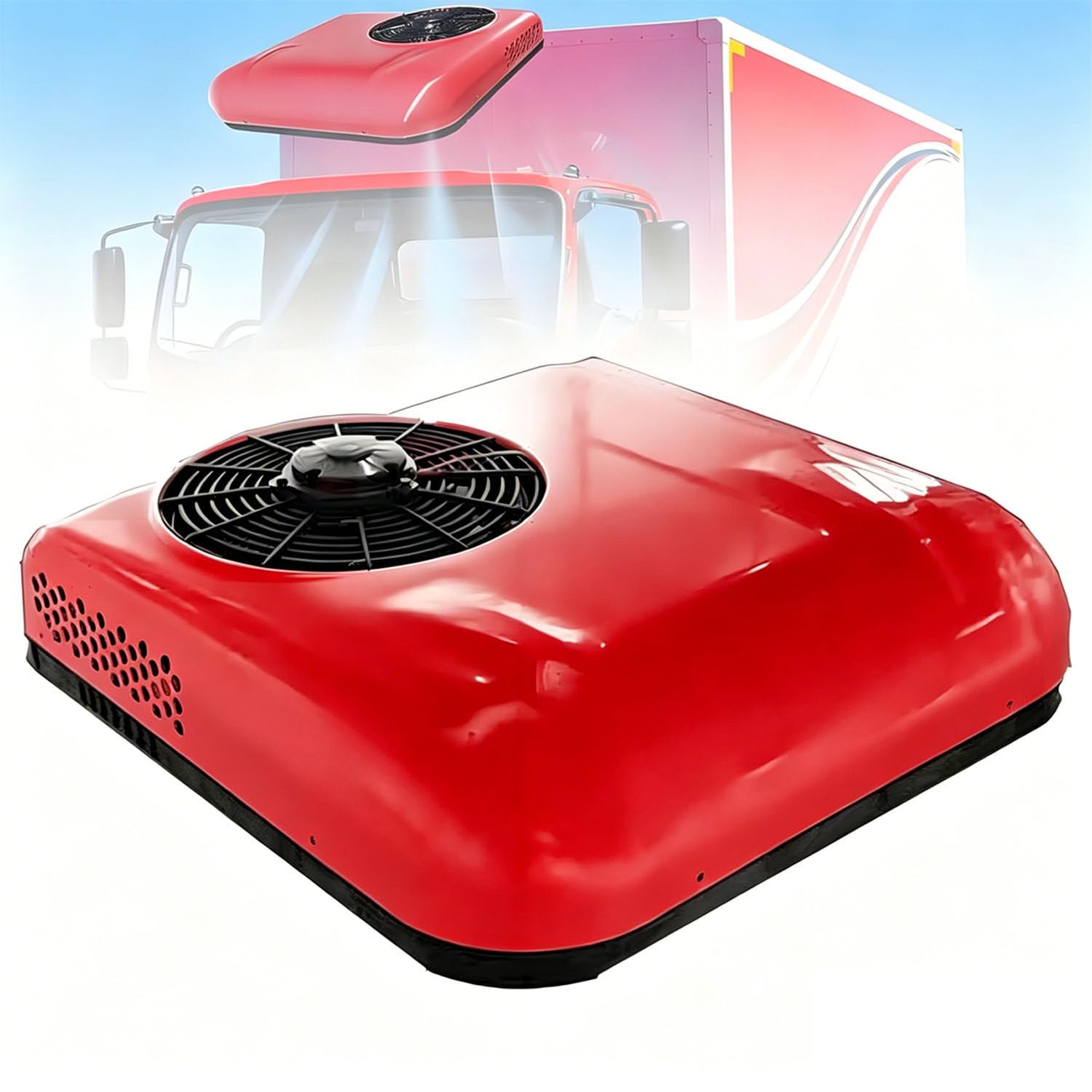 COAKUE Low Noise Car Roof Air Conditioner, RV Rooftop Air Conditioner, 12V/24V RV Air Conditioner, 2200W Quiet Cooling for Truck Trailer Boat Motorhome Caravan Red-12V