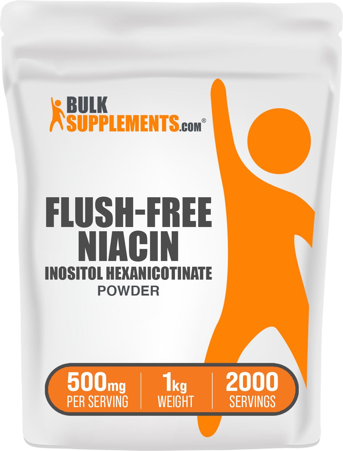 BulkSupplements.com Flush Free Niacin Powder - as Inositol Hexanicotinate, Vitamin B3 Supplement, Niacin 500mg Flush Free - Gluten Free, 500mg of per Serving, 1kg (2.2 lbs) (Pack of 1) 35.27 Ounce (Pack of 1)