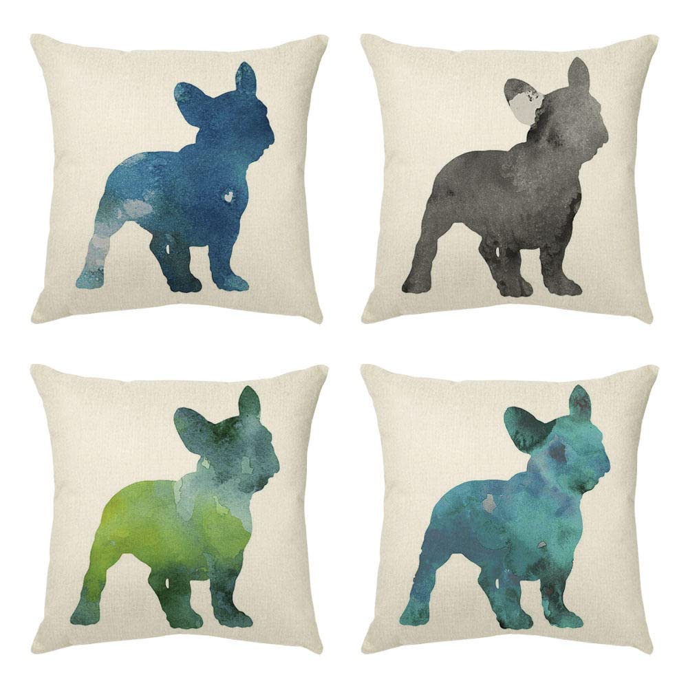 4 Piezas Funda de Almohada 65x65cm Bulldog De Color Fundas de Cojín Terciopelo Sencillo y Decorativo para Sofá Camas Dormitorio Coche Lino Cojines Throw Pillow Covers （26x26in）