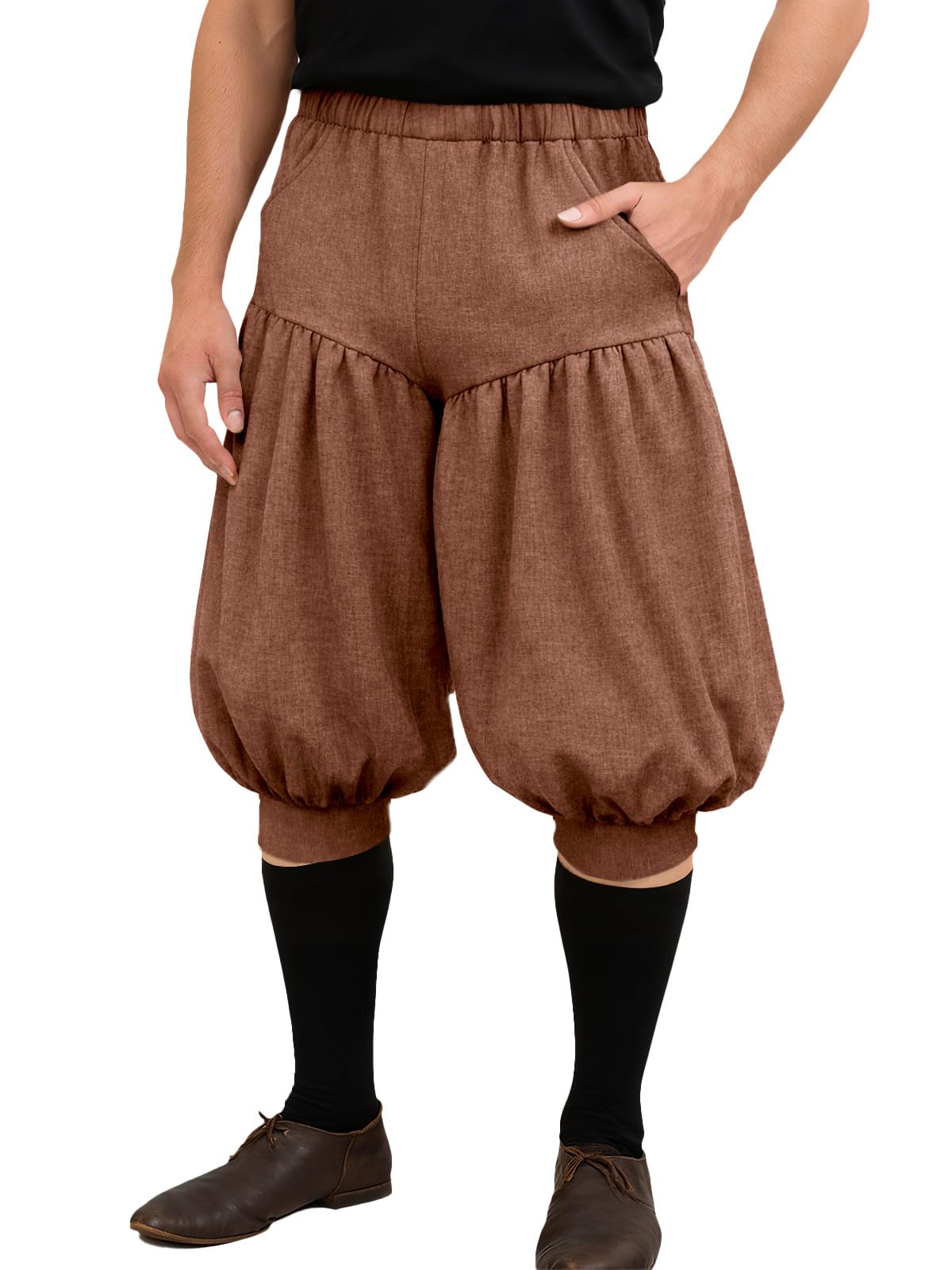 Runcati Mens Renaissance Medieval Pirate Shorts Colonial Viking Harem Baggy Knicker Pants Halloween Costume Breeches