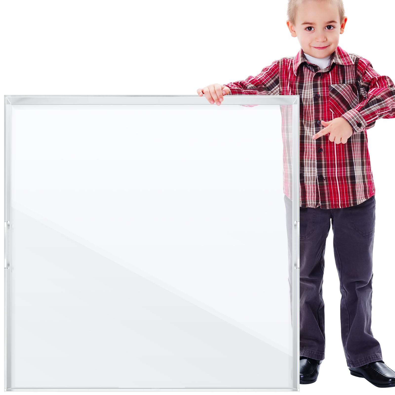 24 x 24 Inch Acrylic Serving Tray Extra Large Ottoman Tray with Handle Clear Decorative Tray Organizer Coffee Table Serving Platter for Tea Kitchen Food Beverage Fruit Snack