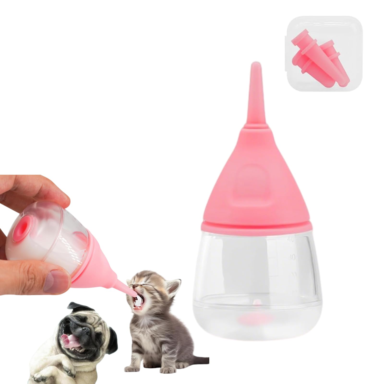 Kitten Bottle Feeding Kit, Kitten Feeding Bottle, 35ml Small Kitten Milk Bottles with 3 Pcs Replace Pacifier Milk Bottles Pink for Puppies Kittens Rabbits and Small Pets Easy to Clean-image-17