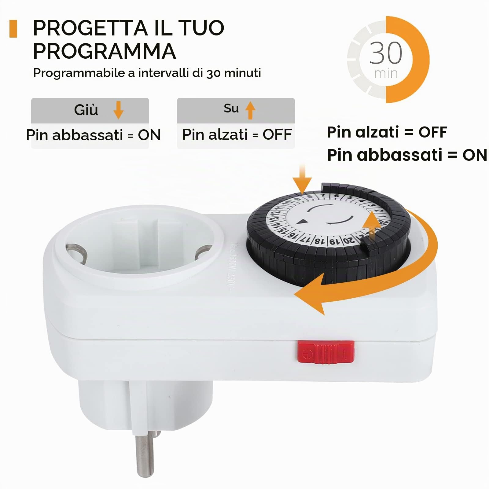 Presa Timer Meccanica G-Homa Set di 2 Programma 24 Ore Presa Timer Analogica per Interni Ciclo Giornaliero ON/OFF per Luci Lampade