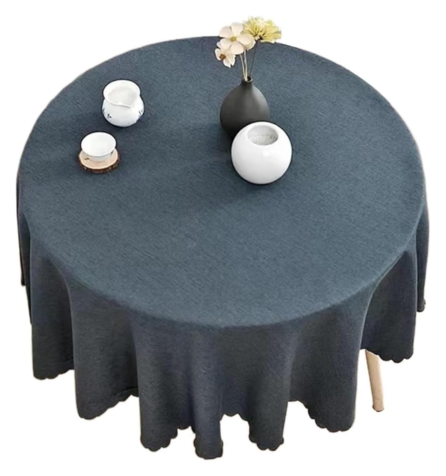 Tablecloth Round Tablecloth Cotton Linen Multicolor 90-180 Cm(Deep Blue,90cm)