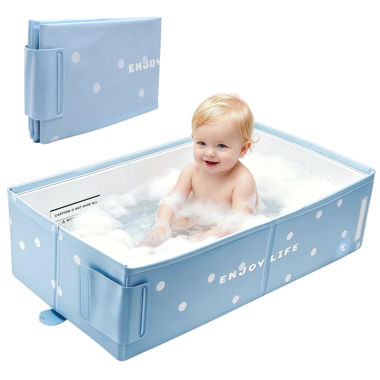 Foldable Baby Bath, Collapsible Toddler Bathtub, Portable Travel Bath Tub for Toddler Newborns, Folding Space Saving Kids Tub for Apartment, Dusty Blue