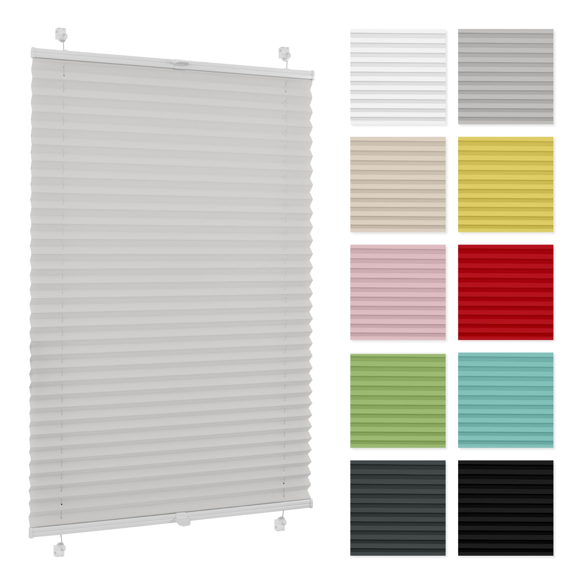 Plissee ohne Bohren 75 cm x 100 cm - Hellgrau - Plissee Klemmfix, Rollos für Fenster ohne Bohren, Jalousien Fenster für innen, Raffrollo, Fensterplissee