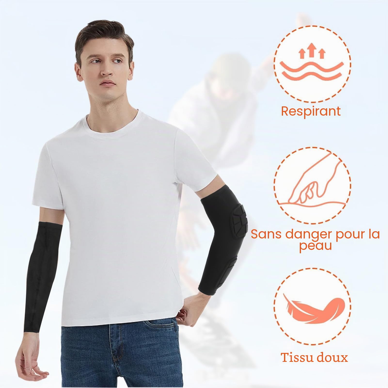 Manche Coude Rembourré 1 Paire, Coudiere Manchette Protection Avant Bras Coude, Coudières Rembourrées pour Volleyball, Basketball, Football - Confort et Protection