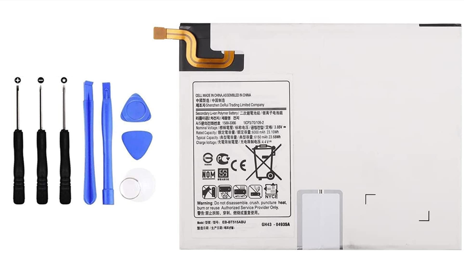 AKKEE EB-BT515ABU Tablet Batteria per Samsung Galaxy Tab A 10.1 2019 SM-T510 SM-T515 Series GH43-04935A 3.85V 23.68Wh 6150mAh with Tools