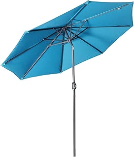 Aok Garden 9 Feet Outdoor Market Patio Umbrella with Push Button Tilt and Crank Lift Ventilation,8 Sturdy Ribs Non-Fading Sunshade,Blue - coolthings.us