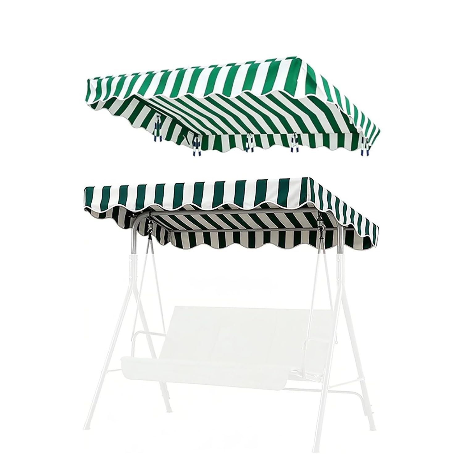 YCXHGK Striped Porch Swings Top Cover, Garden Swing Chair Top Cover Shade Fabric, Outdoor Waterproof Swing Canopy Replacement for Park(Green,213x122cm/83.9x48.0in)