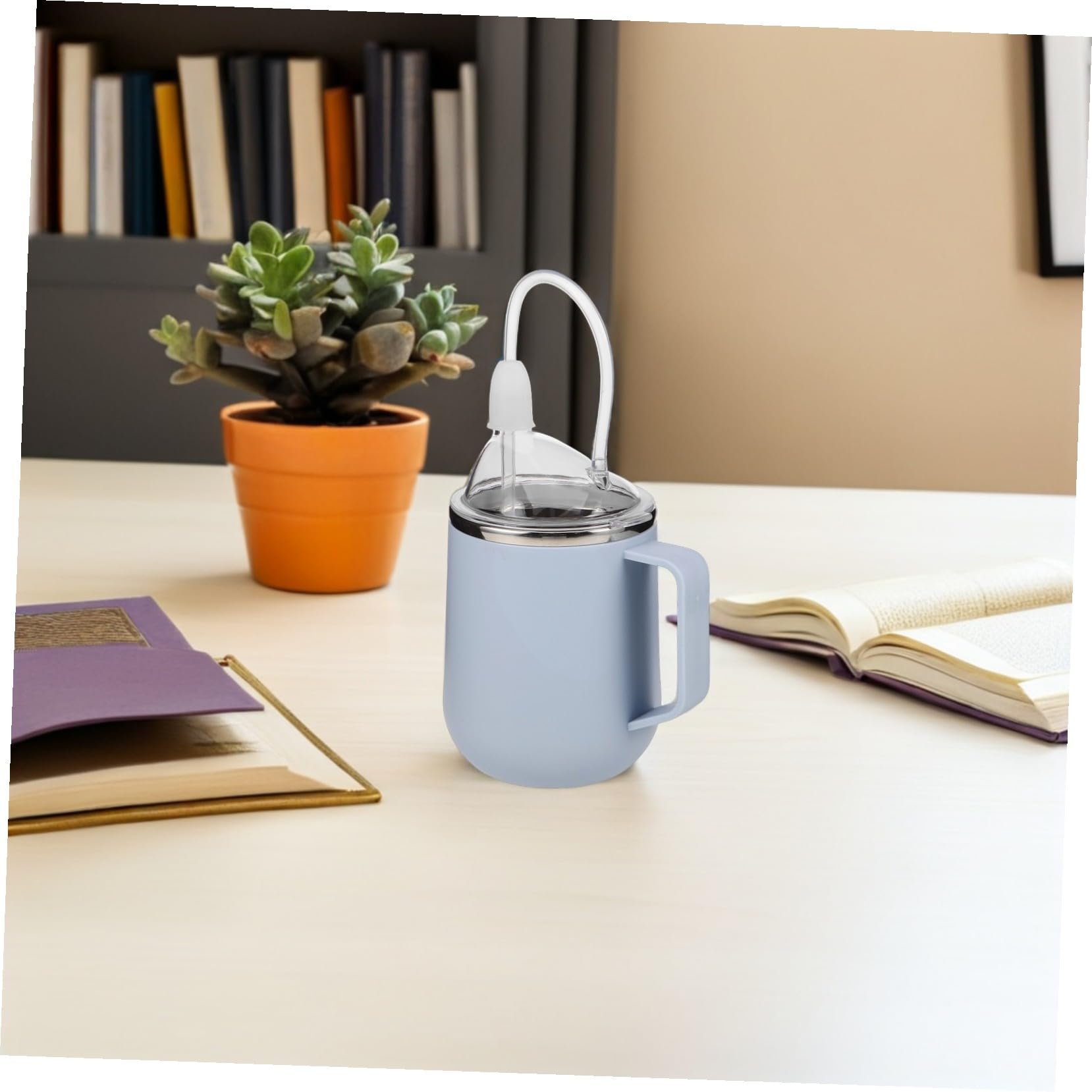 Mikinona Edelstahl Pflege Trinkbecher mit Strohhalm und Ergonomischem Griff Auslaufsicher Dysphagie Becher für Senioren und Bettlägerige Pflegeflasche