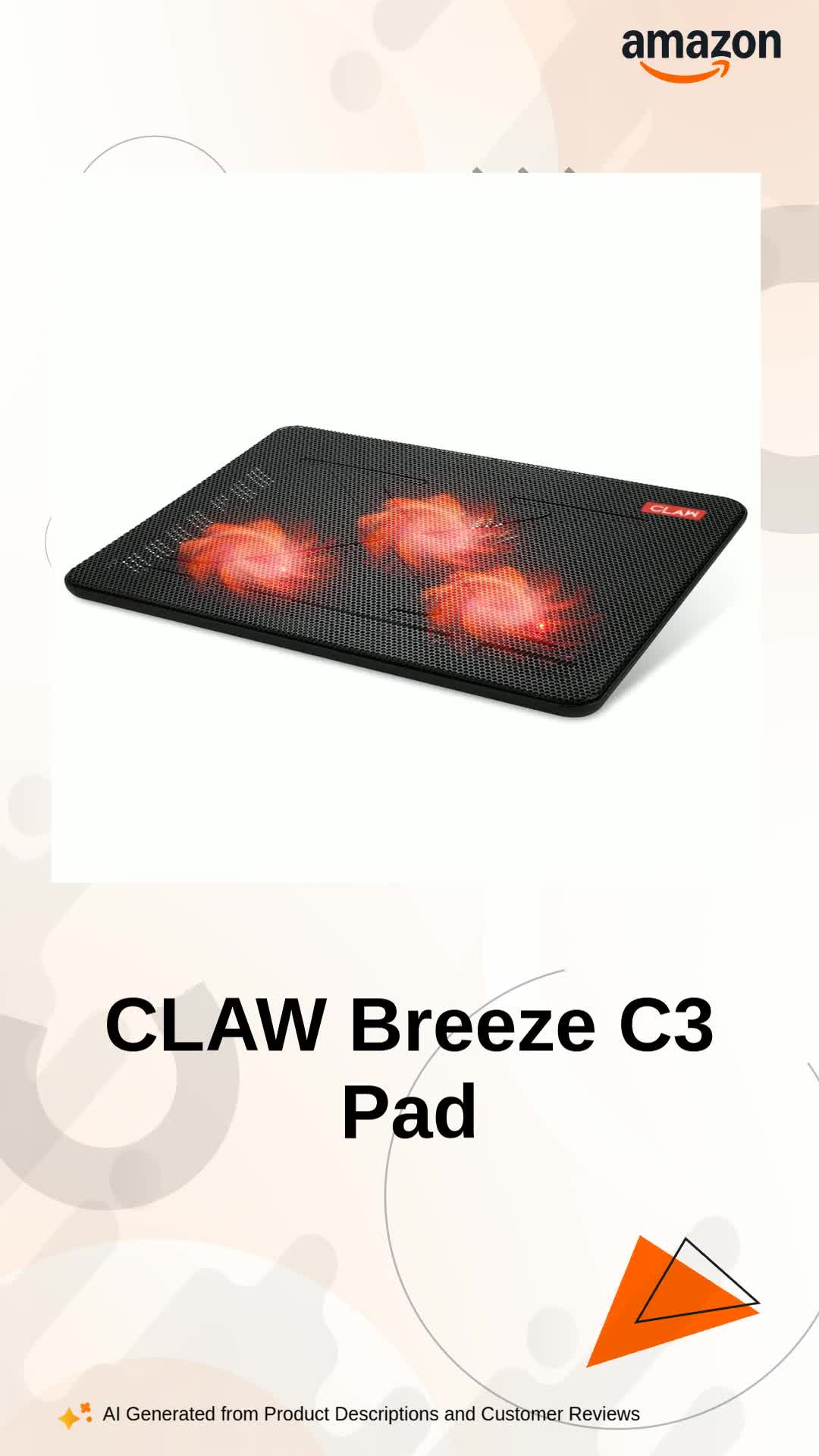 CLAW Breeze C3 Laptop Cooling Pad with 3 Motor Fans, 2 Adjustable