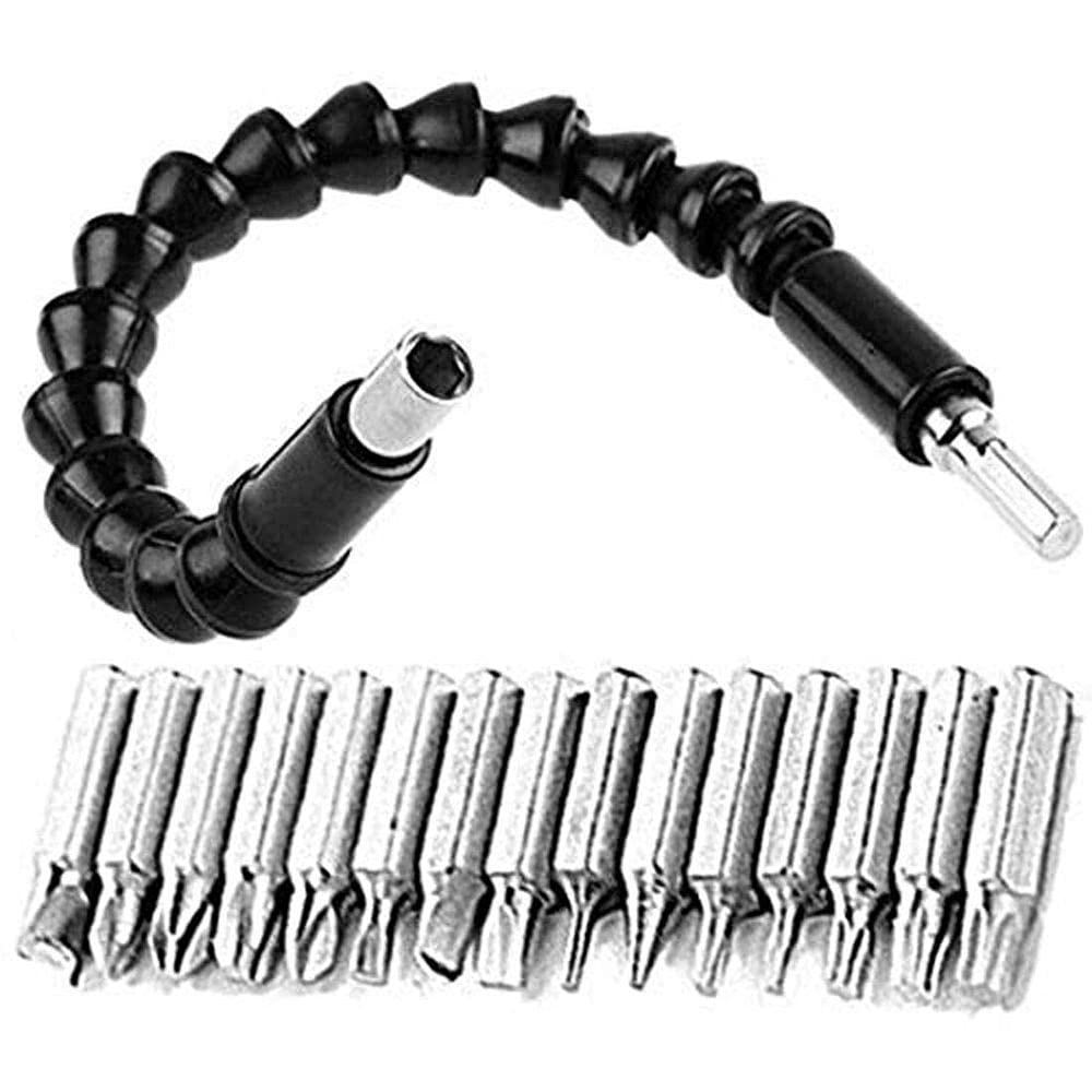 DIY DIYC-11831 Crafts Flexible Holder Drill for Black 30cm 11.8" Tools Shaft + 16 Pc Ratchet Bits + Extension Rod Screwdrivers Set Assortment Set (Pack of 1 Pc, Flexible Holder Drill)