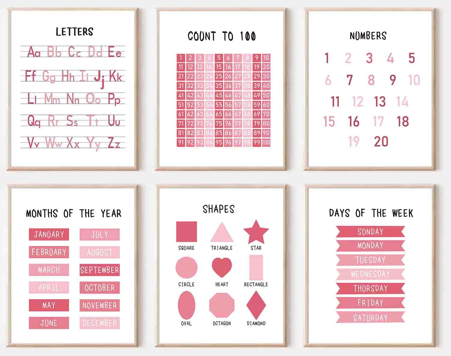 Kids Affirmation Wall Art Poster Decor,Affirmation Art Prints Nursery Pictures,Pink Alphabet Educational Posters,for Girls Room Decor Playroom Wall