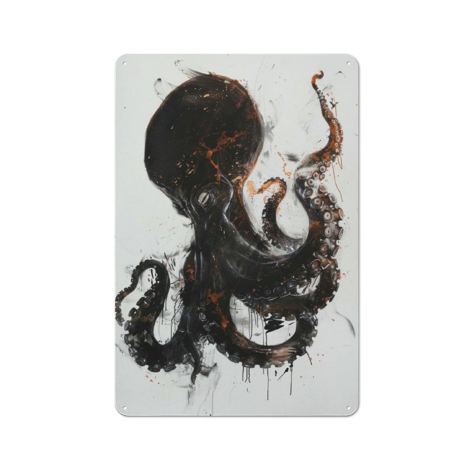 Junmoney Octopus Watercolor Art Metal Wall Sign 30X20cm Featuring For Living Room Wall, For Decorating Living Rooms And Feature Walls