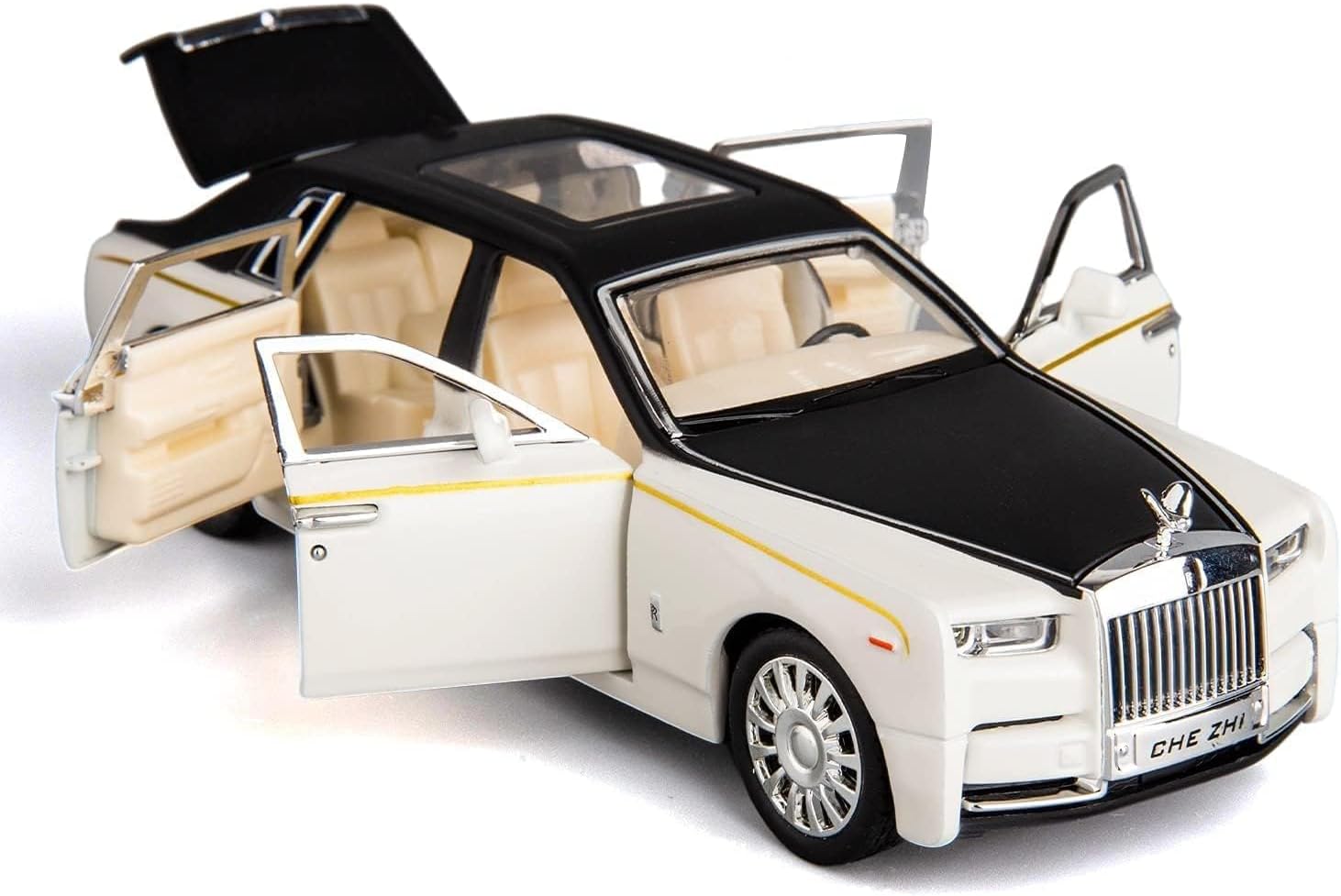 XQZMEE 1:32 Scale Rolls Royce Phantom Die-Cast Toy Car | Pull Back Action, Openable Doors, Light & Sound โ Collectible Model for Kids & Adults (Random Color)