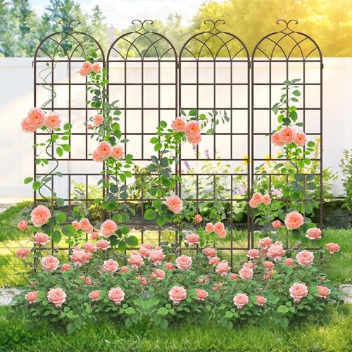 Image of LZRS 2 Pack 83x20in Rustic Iron Arch Decoration Garden Trellis with Metal Coating - Perfect for Supporting Climbing Plants Outdoor, Roses, Vines, Flowers, and Vegetables, Brown
