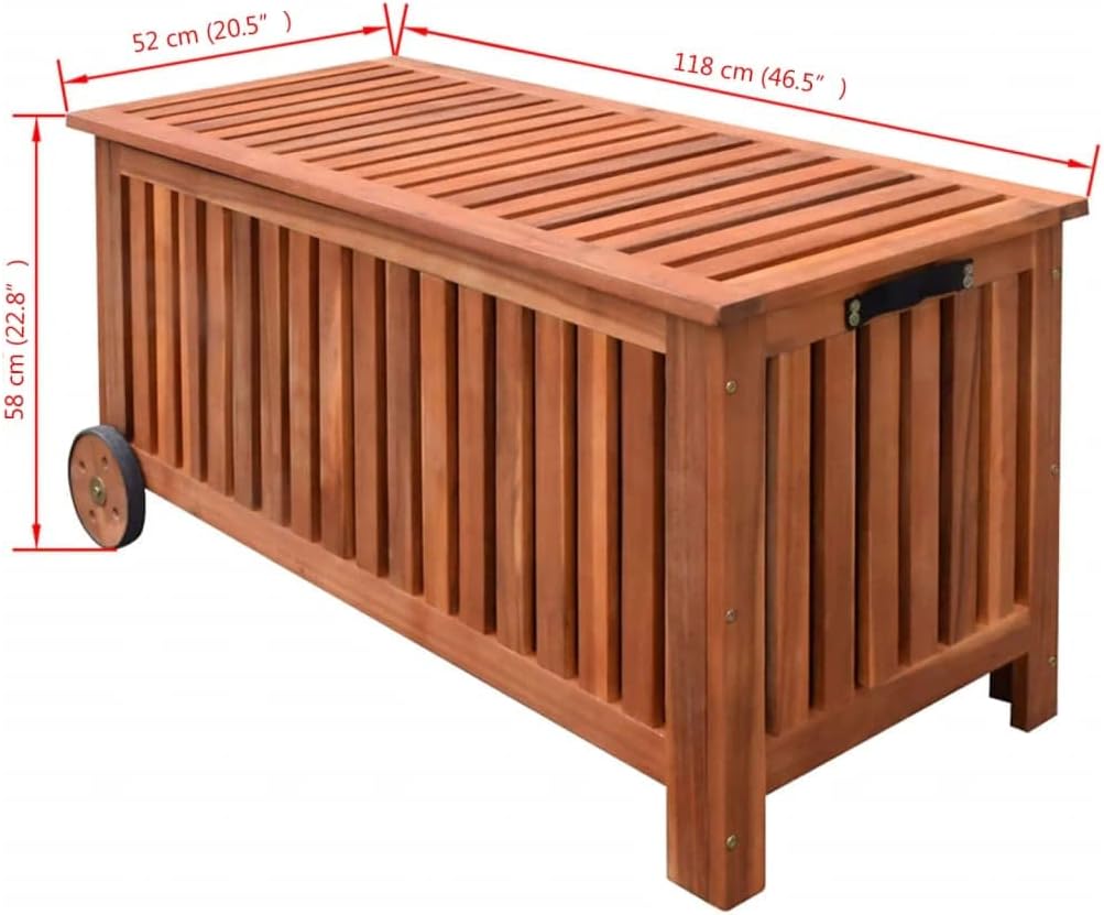 Patio Storage Box, Wooden Cushion Box, Wooden Cabinet with Wheels and Handle, For Garden, Yard, Patio Multipurpose Storage Box, 46"x20"x23" Wood