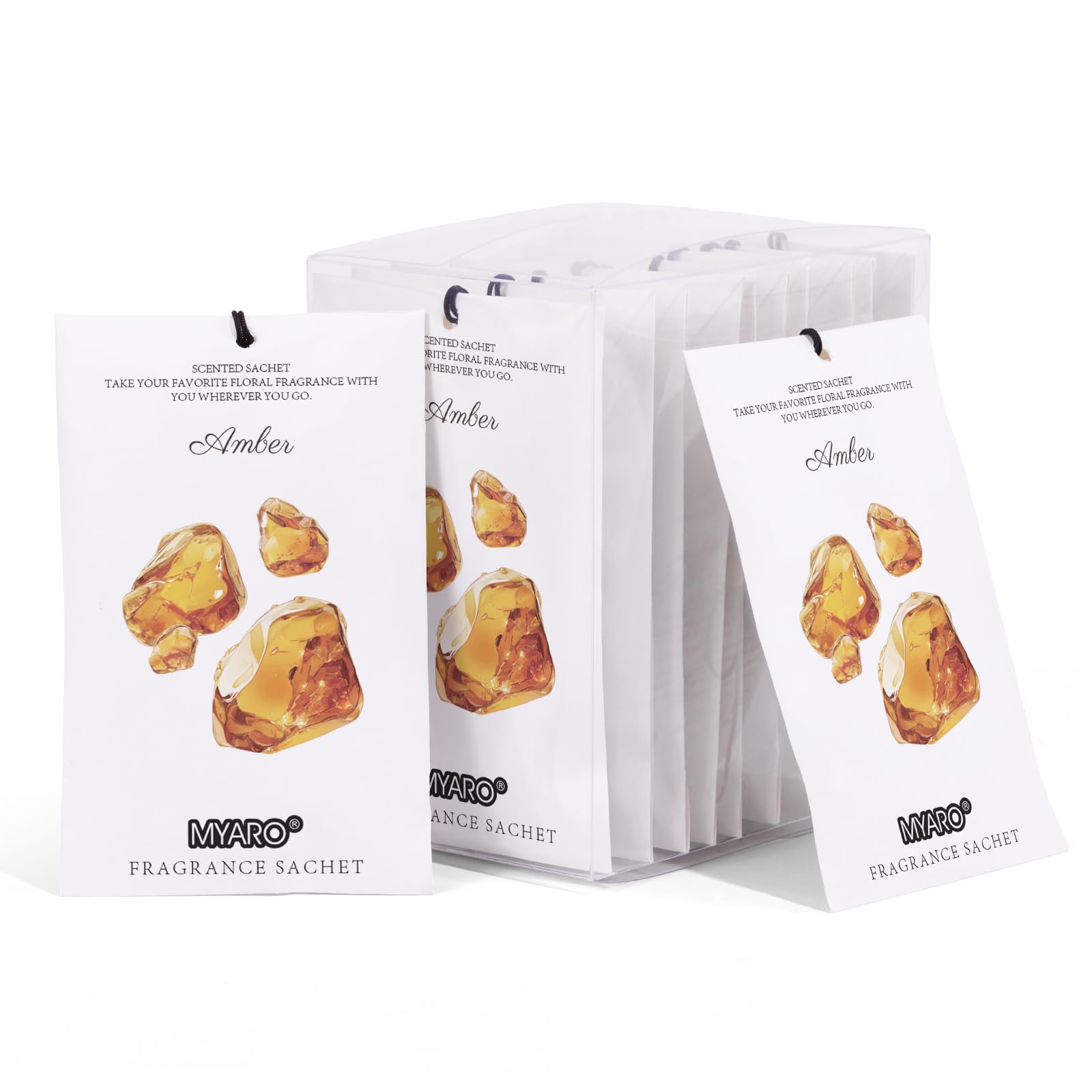 MYARO 12 Pack Amber Scented Sachets, Closet Deodorizer Car Air Freshener