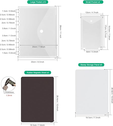 Miniatura 3 de Hojas magnéticas de almacenamiento troqueladas de doble cara de 0.069 pulgadas y paneles de almacenamiento de sellos transparentes con bolsillos,