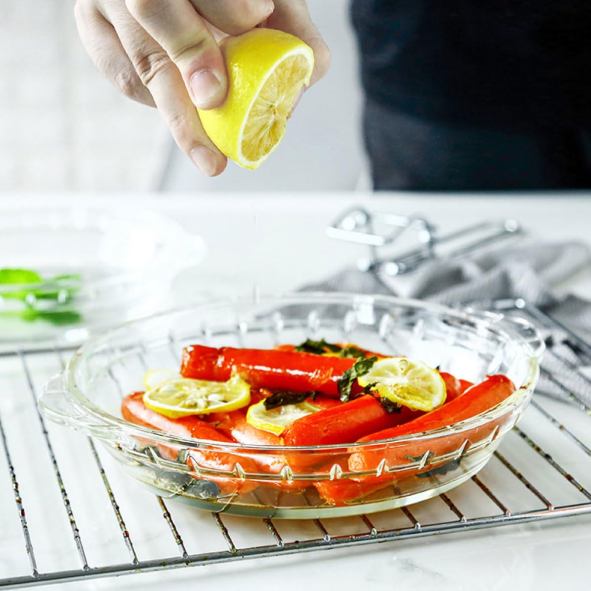 WOONEKY 2 Stück Glas Backform Mikrowellengeeignet 1030ml und 1330 Ml | Hitzebeständig, Spülmaschinengeeignet, Transparente Servierplatten für Ofen und Kühlschrank