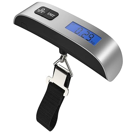 Wolblix LCD Display Luggage Scale 110lb/50kg Electronic Balance Digital Postal Luggage Hanging Scale with Rubber Paint Handle,Temperature Sensor, Silver/Black, 1 Pack