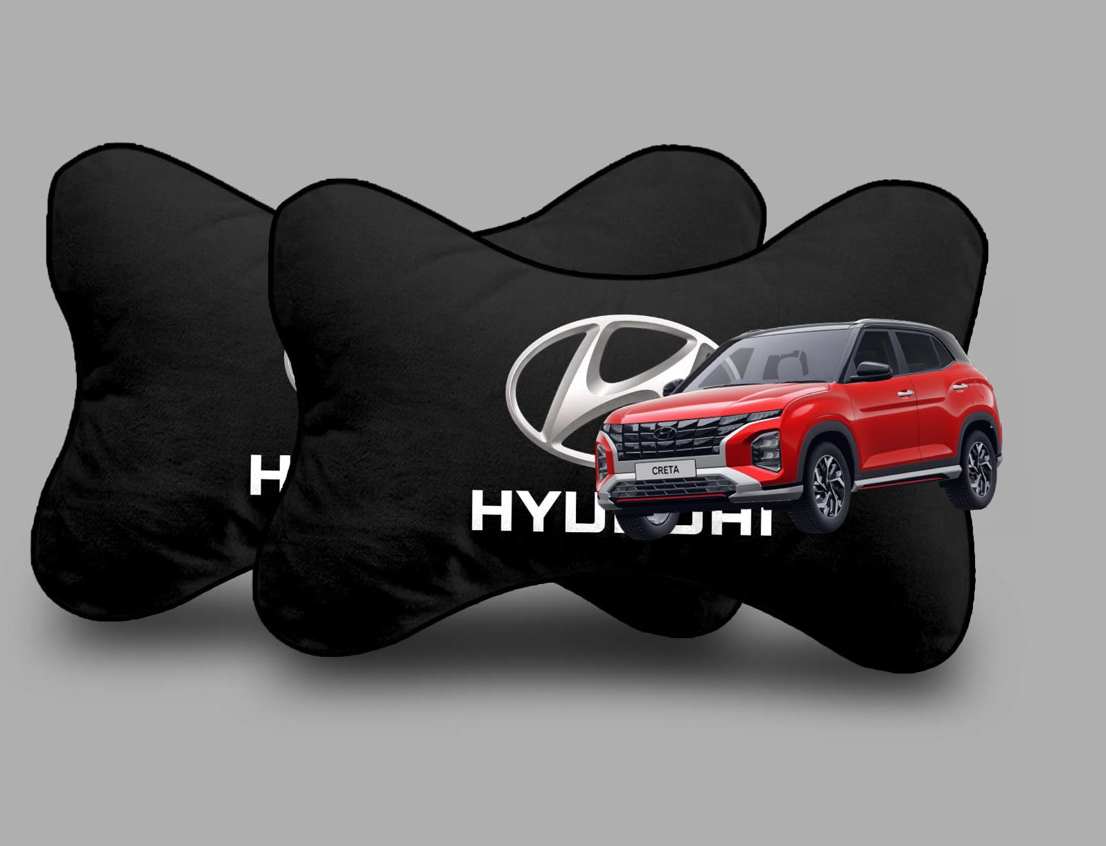 Zoom Trade Car Company Logo Neck Headrest Pillow Compatible with All Hyundai Model Pain Relief, Cervical Neck Support Pillow, 22 x 16 cm, 2 Pieces, Black-image-9
