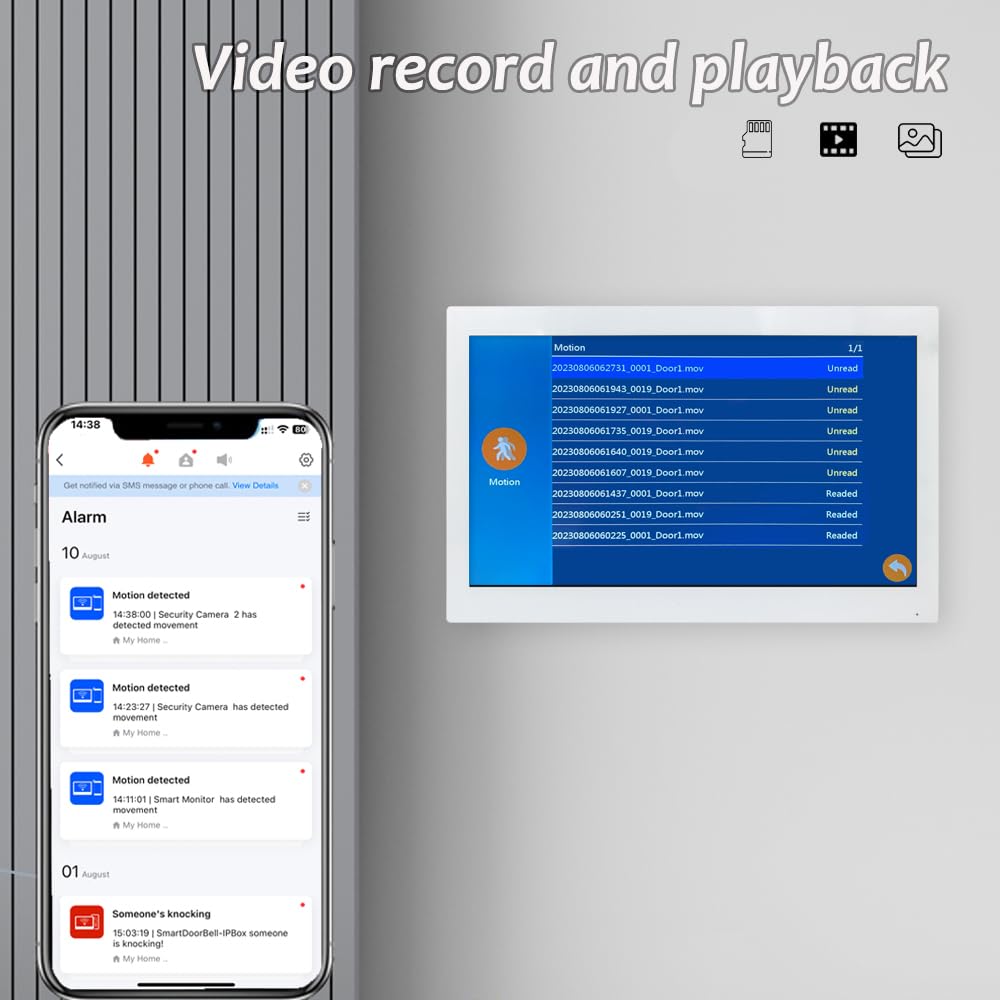 Videocitofono WiFi con videocitofono, 1080p, con monitor touch da 10 pollici, (cablato), supporta impronte digitali, schede RFID e sblocco password