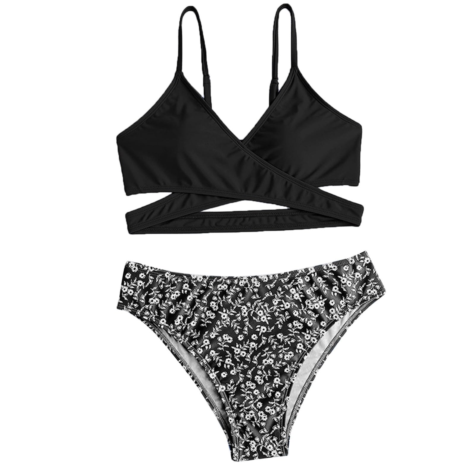 Toddler Girl 2 Piece Swimsuit Sport Solid Floral High Waist Bikini Set Swimwear Girls Bathing Suits with