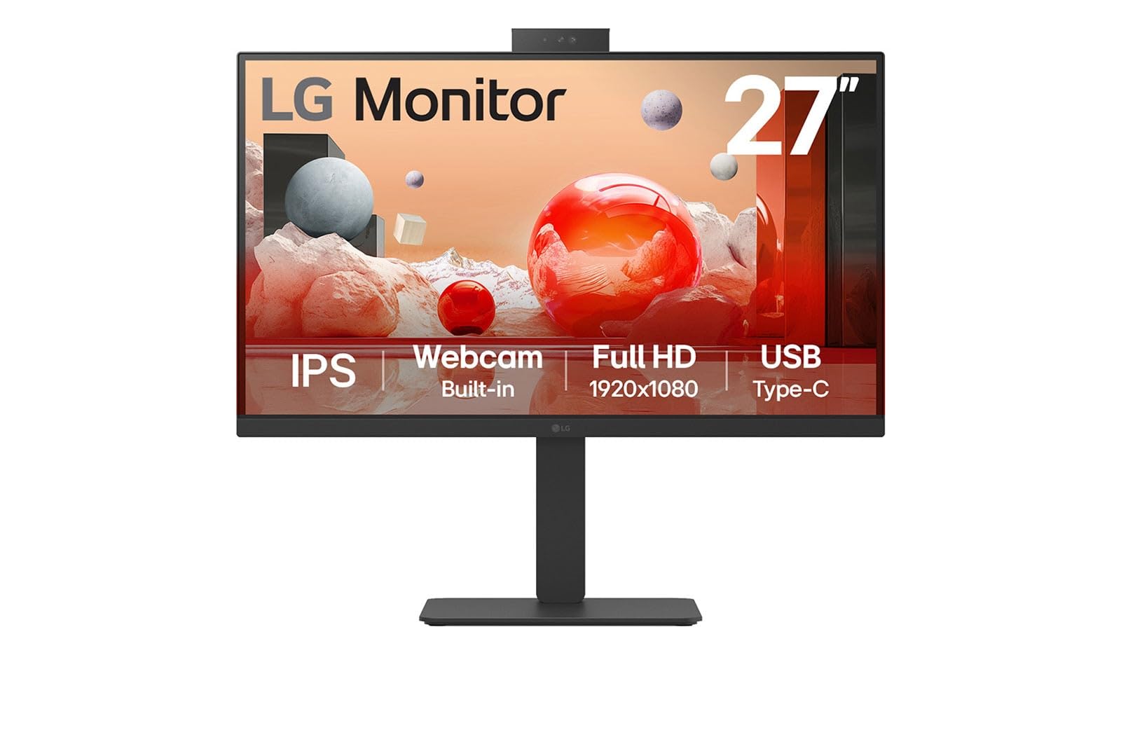 LGMonitor 27BA850 - FHD 1080p IPS 27 inch, 100Hz, 5ms, Office Display, Built-in Power/Webcam & Mic/KVM/Speakers, LAN (RJ45), USB-C, USB Hub, D-Sub, HDMI, DisplayPort, Matte Black