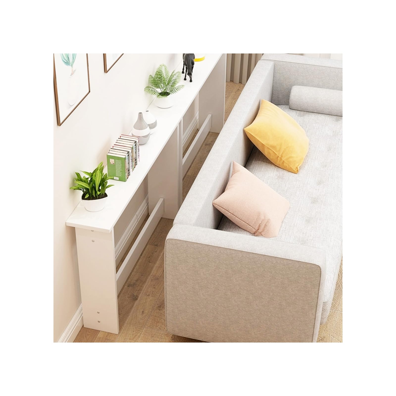 Consolle, tavolino da Divano Alto 65 cm, consolle con Struttura e Traverse rinforzate, Adatta per Soggiorno, Camera da Letto e Ufficio,Bianca,120 * 15cm/47.2 * 5.9″