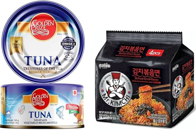 Golden Prize Tuna Salad with Vegetables Mexican Style 185Gms and Paldo Mr. Kimchi Noodles 134g, Combo Pack