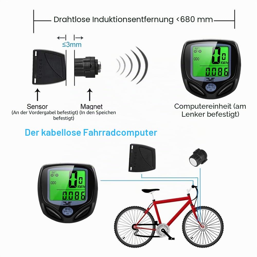 dinoka fahrradcomputer Dinokqa digital wireless bicycle speedometer, waterproof, wireless odometer with automatic wake up and LCD backlight., s Sports & Menge:25 kg Herstellergebinde KTM E-Bike Trekking für PLU_81192