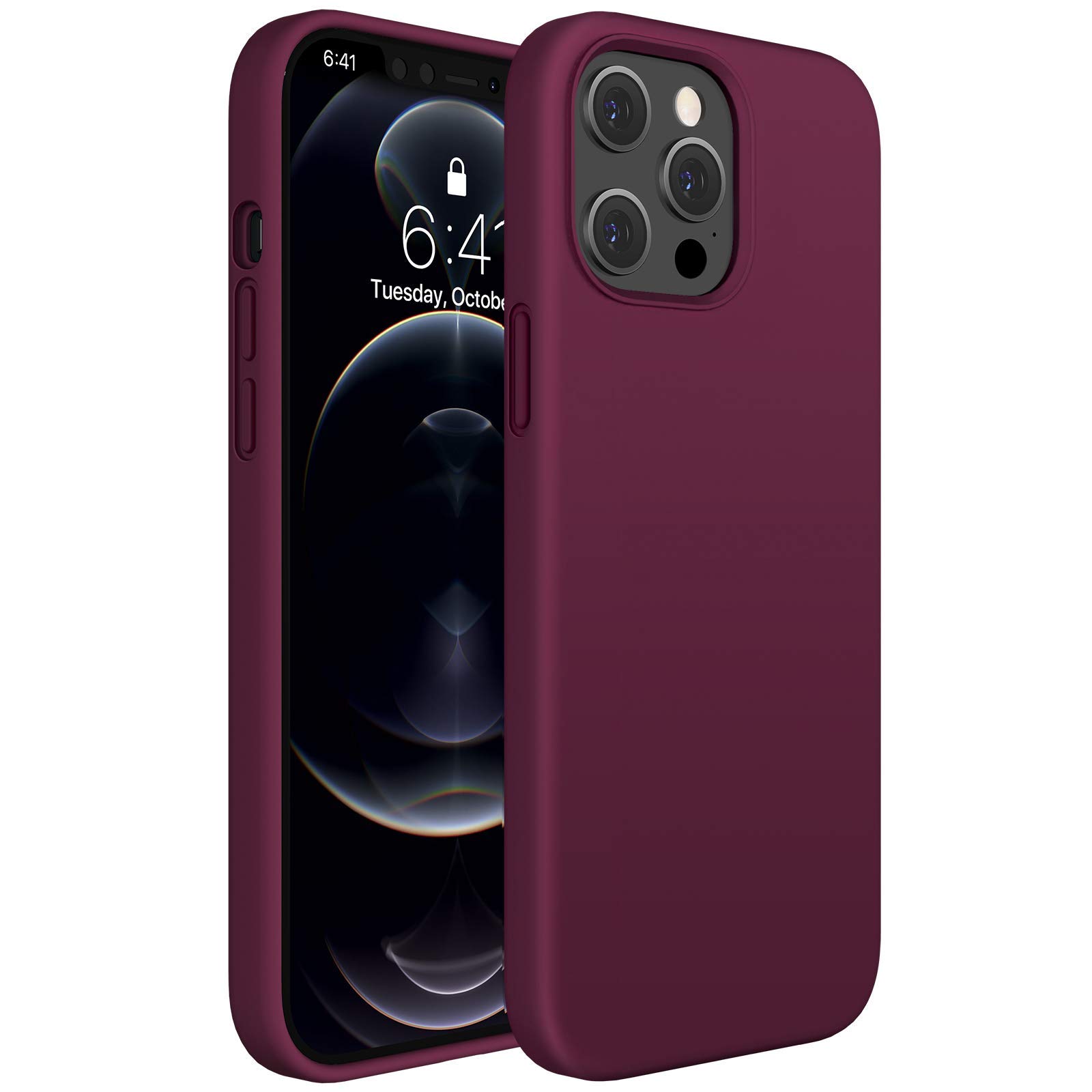 miracase Designed for iPhone 13 Pro Max Case with Screen Protector,[Soft Anti-Scratch Microfiber Lining],Shockproof Liquid Silicone Rubber Phone Case Cover 6.7 inch, Wine Red