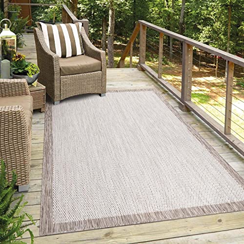carpet city Teppich Outdoor Wetterfest - Beige - 100x200 cm - Bordüre - Balkon Teppich...