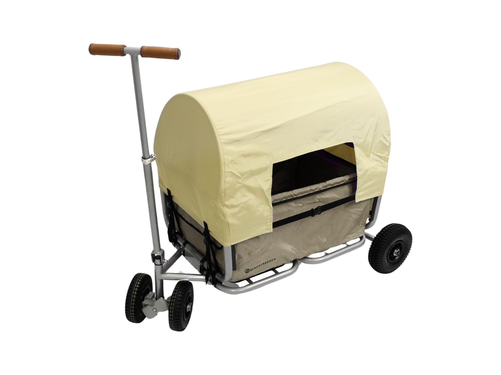 Beachtrekker Life Faltbarer Bollerwagen, klappbarer Handwagen + Feststellbremse + Sonnenverdeck (Luftreifen, Beige)