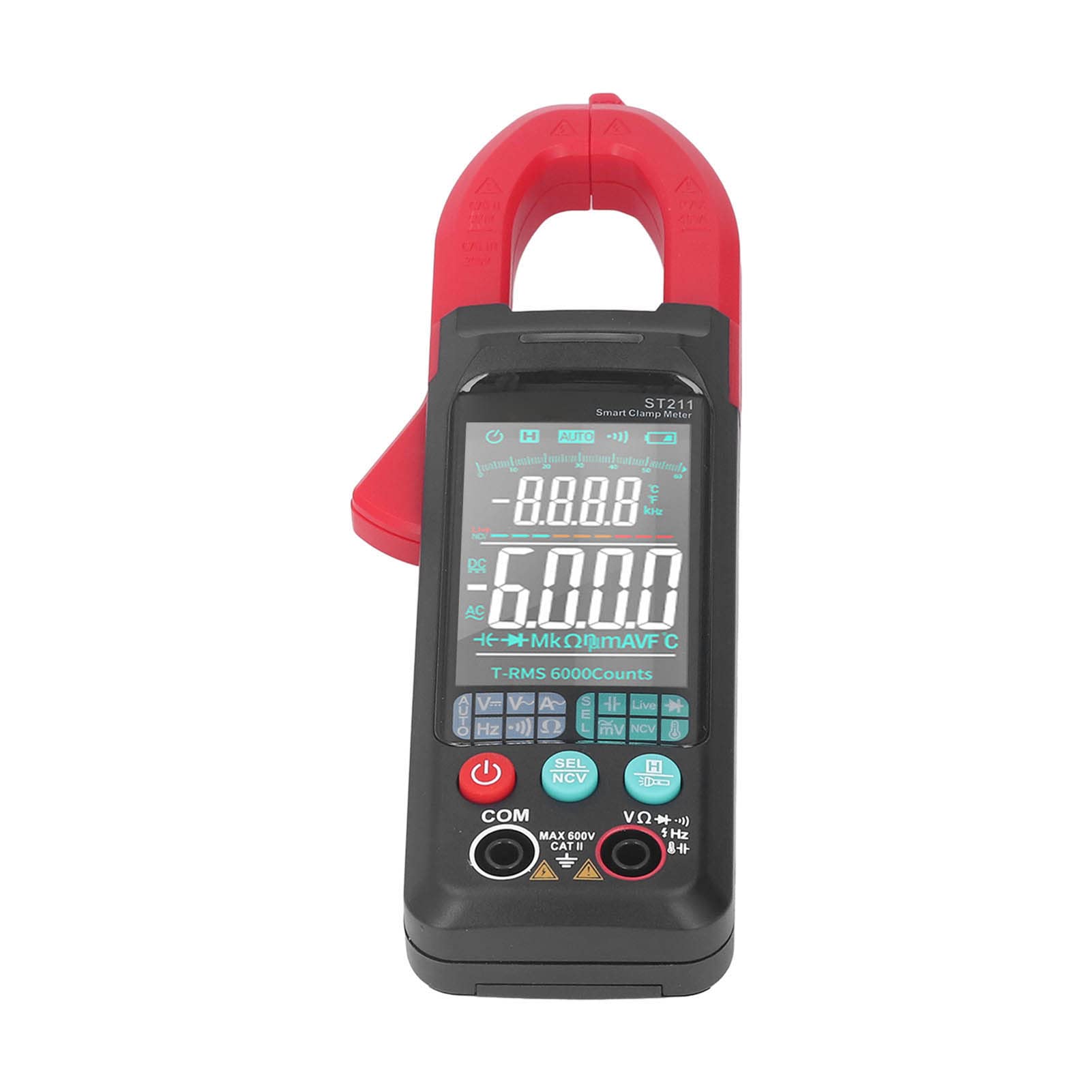 Digital Clamp Meter, 6000 Count Multimeter DC AC Current and AC/DC Voltage Tester with Light, Color Display Screen with Amp, Volt, Ohm, Frequency, Capacitance and Test