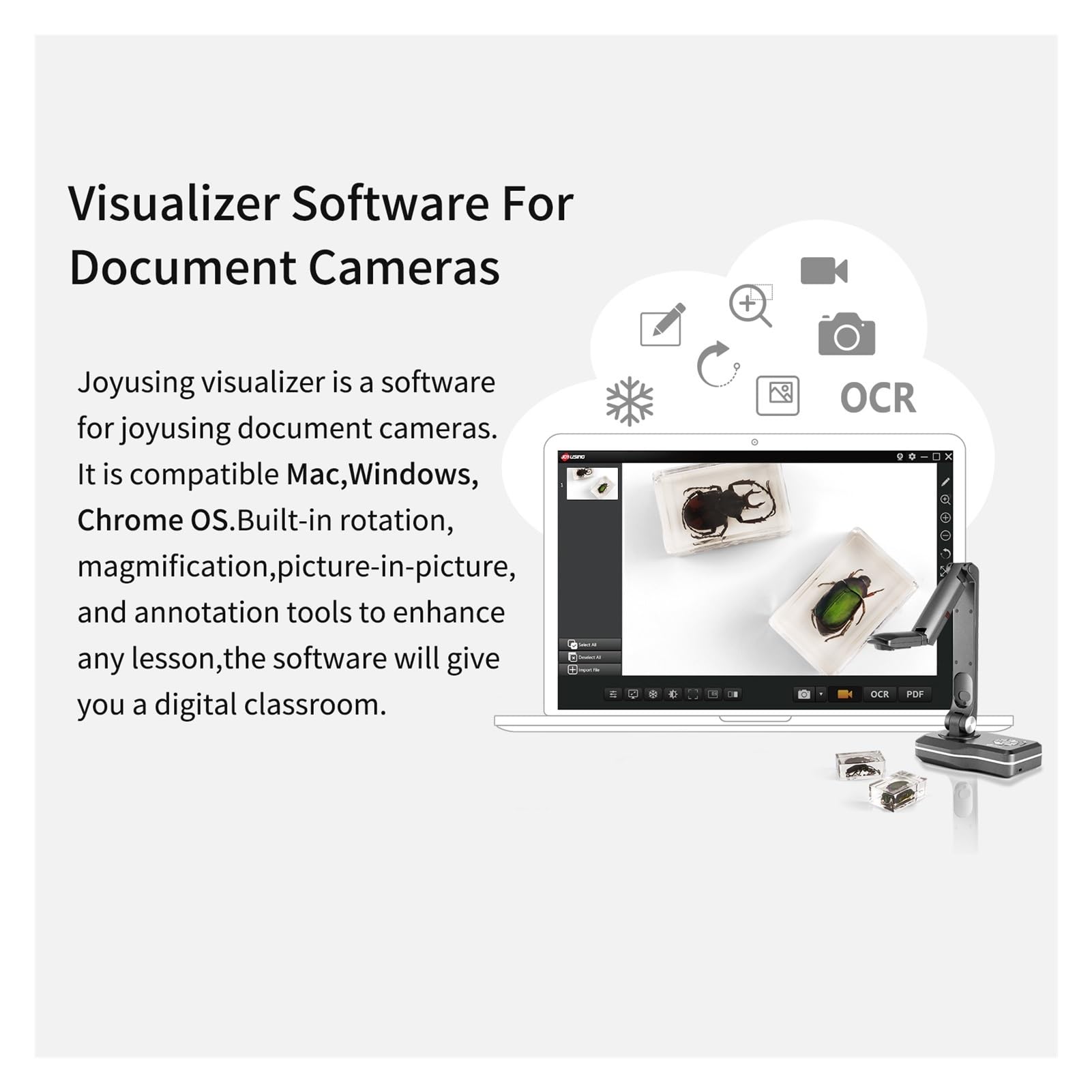 V500 Escáner con cámara for libros y documentos USB automático, &Play Alta definición HD de 8 megapíxeles Máx. Puertos de tamaño de escaneo A3