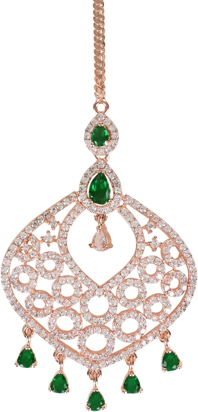I Jewels Silver Plated Beautiful AD & CZ Studded Crystal Maang Tikka for Women (T2107-12)