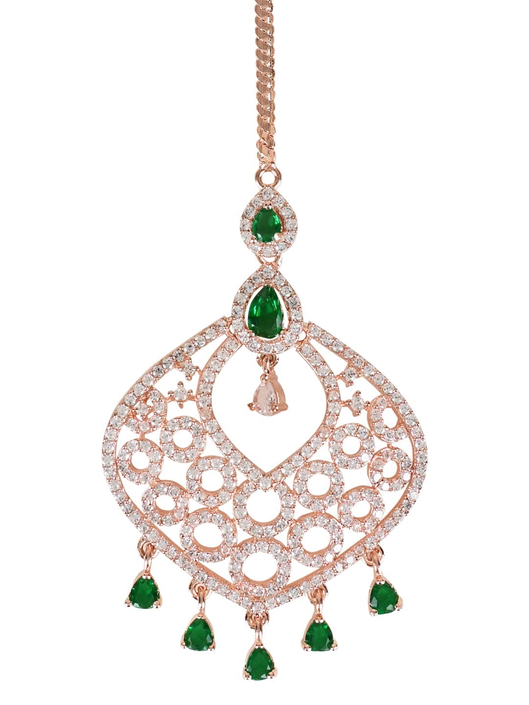 I Jewels Rose Gold Plated Elegant Green Beautiful AD & CZ Studded Crystal Maang Tikka for Women and Girls (T2110G) (B0BQM9XBQY) Amazon Price History, Amazon Price Tracker